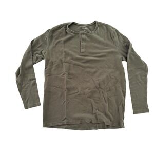 True Classic Mens Long Sleeve Waffle Knit Henley Shirt Olive Green Large Cotton
